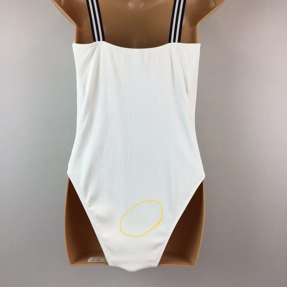 Madewell Solid & Striped White The Riley One Piece Swimsuit | Large